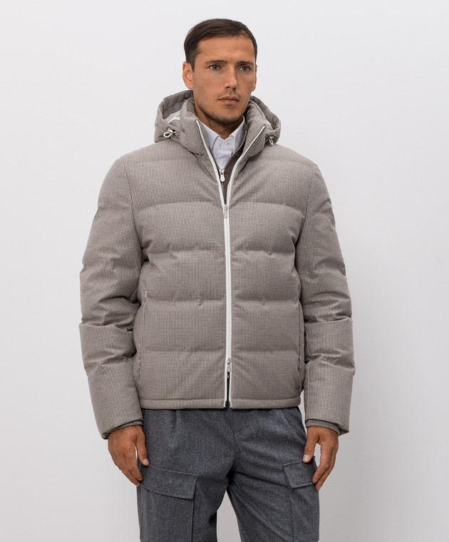 Brunello Cucinelli Серый пуховик с кашемиром и шелком в узор MM4261826 изображение 3