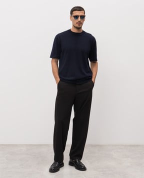 Balmain Синя футболка з вовни мериноса з логотипом GH1AL105KJ51