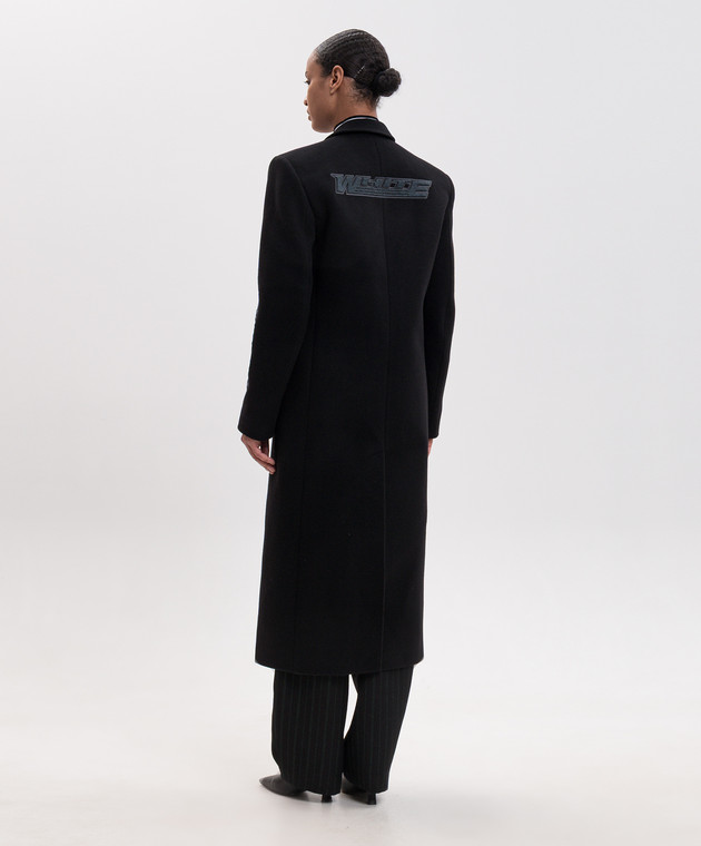 Off-White Чорне пальто з вовною з вишивкою логотипа 2FG00524T зображення 4