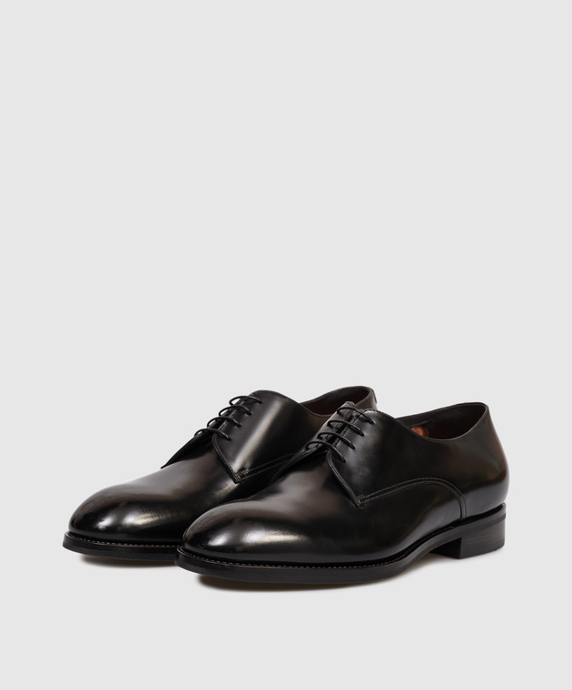 Santoni Черные кожаные глянцевые дерби MCJG18597PI5HNTG изображение 2