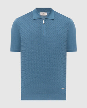 Enrico Mandelli Синє поло з шовком з геометричним візерунком 3K034A5645
