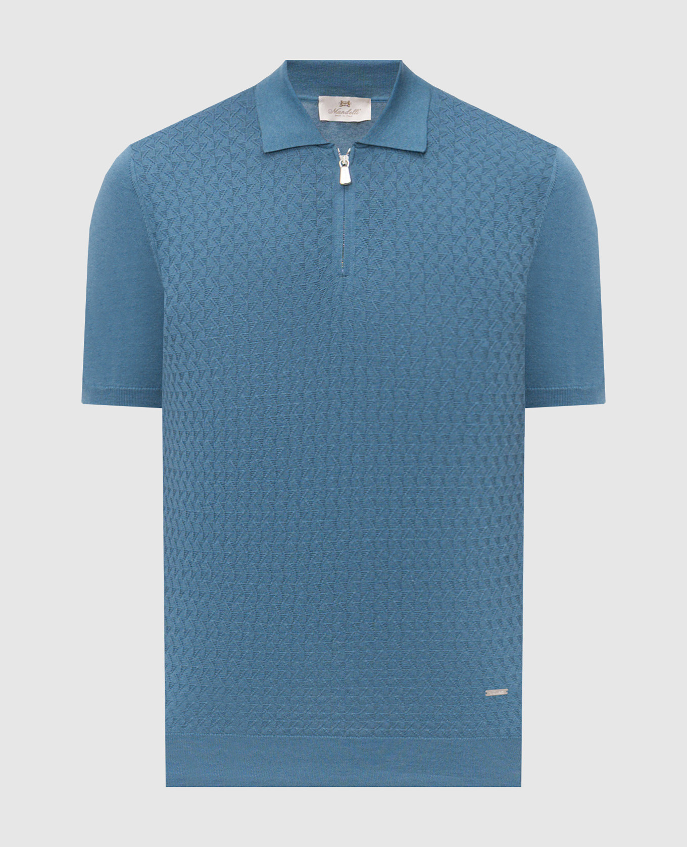 Синее поло с шелком с геометрическим узором