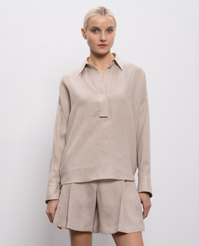 Brunello Cucinelli Бежевая рубашка из льна MA698MQ705