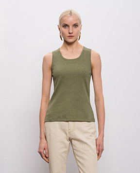 Balmain Майка цвета хаки в рубчик GF0EB075BD10