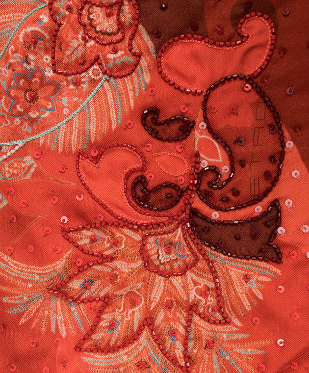 Etro Красный платок из шелка в принт с бахромой WAXA0022AR117 изображение 3