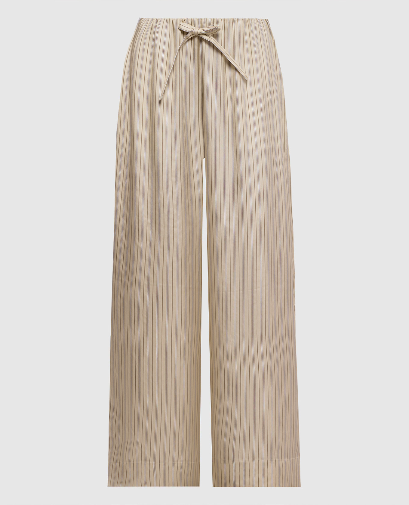 

Бежевые брюки из шелка в полоску, Бежевый, Широкие брюки