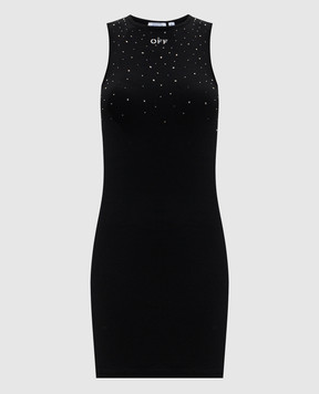 Off-White Черное платье мини с кристаллами Swarovski 2DB463S26JER001
