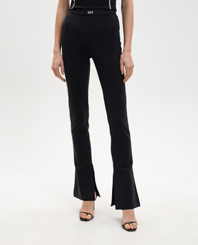 Off-White Чорні штани кльош з принтом логотипа OFF 2CD023C99JER001