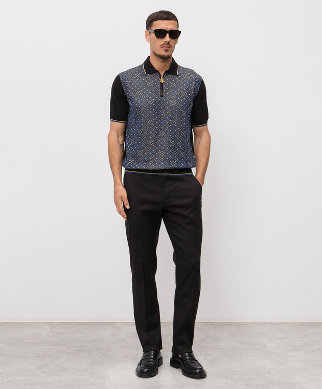 Stefano Ricci Черное поло с шелком в узоре K616461P31F26223 изображение 2