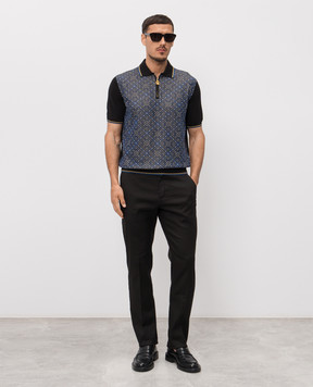 Stefano Ricci Черное поло с шелком в узоре K616461P31F26223