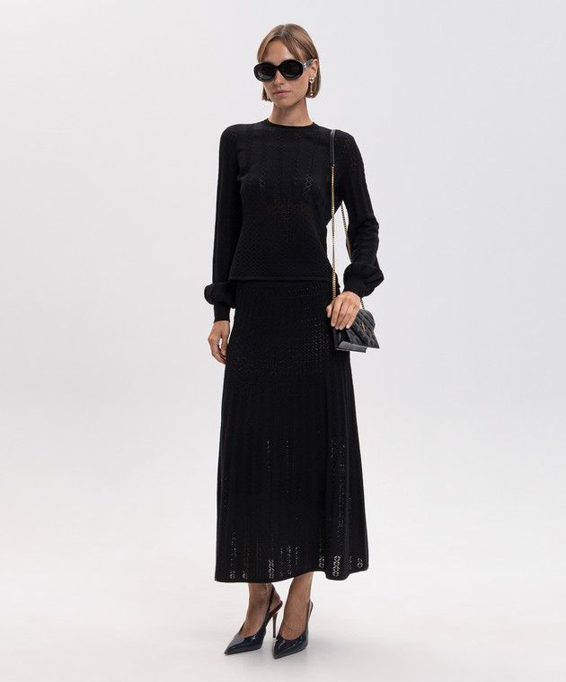 Twinset Черная юбка миди с ажурным узором 262TP3122 изображение 2