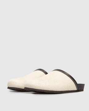 Brunello Cucinelli Бежеві мюлі з рафії з ланцюжком моніль MZQ9G3154