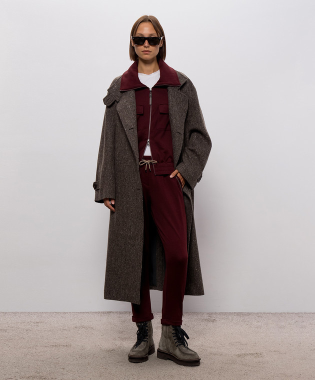 Brunello Cucinelli Бордовая спортивная куртка с шелком MP828B2B06 изображение 2