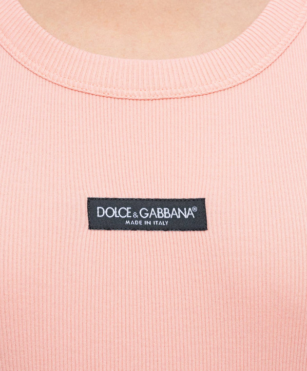 Dolce&Gabbana Рожева майка в рубчик з нашивкою логотипа F8W62TFU7AV зображення 5