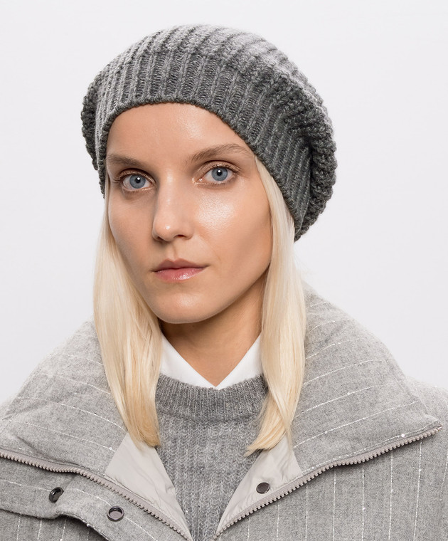 Brunello Cucinelli Серая шапка из кашемира и шелка с пайетками M32373999 изображение 2
