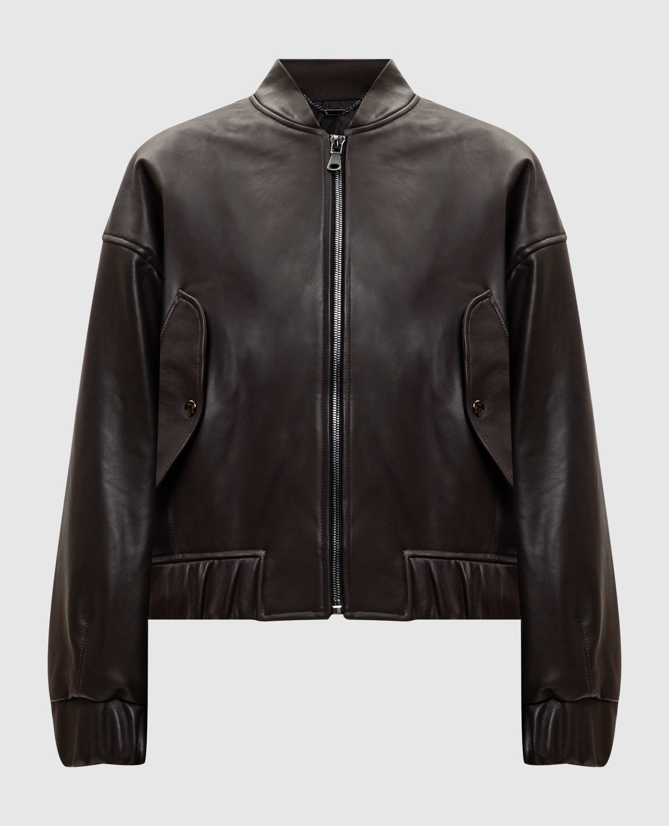 Коричневый кожаный бомбер