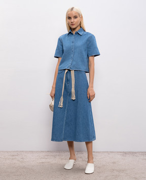 Agnona Блакитна джинсова сорочка з льоном TD1119YU2131