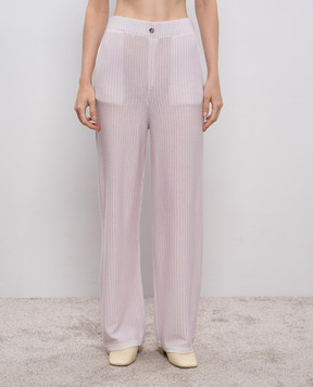 Allude Розовые пижамные брюки из шерсти и кашемира в полоску 25517751