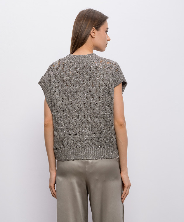 Brunello Cucinelli Жилет кольору хакі з шовком та льоном MEA371112 зображення 4