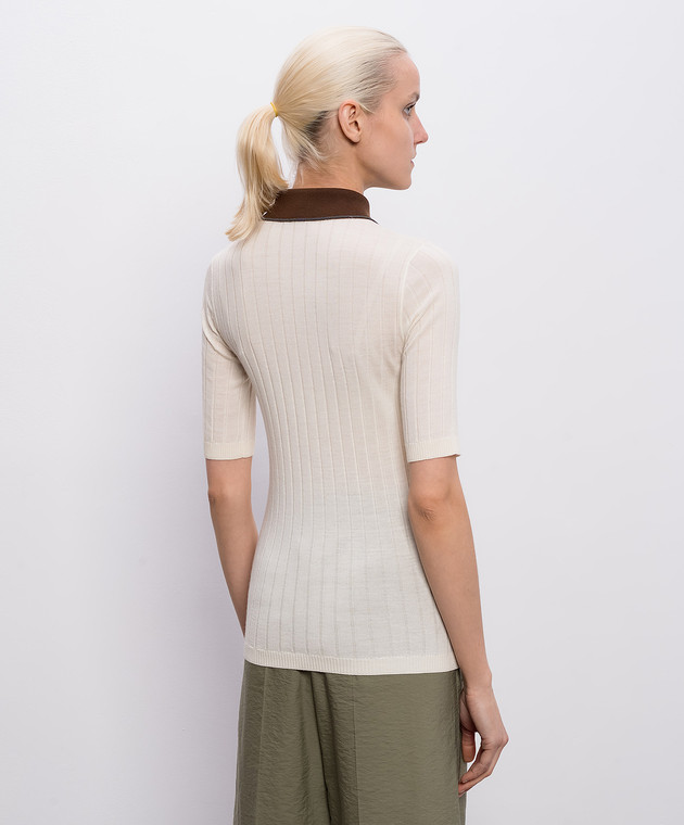 Brunello Cucinelli Поло кольору айворі з вовни та кашеміру в рубчик M14817205 зображення 4