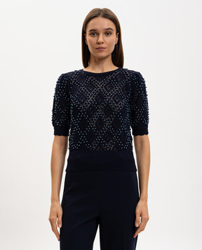 Twinset Синій ажурний джемпер з намистинами 261TP3201