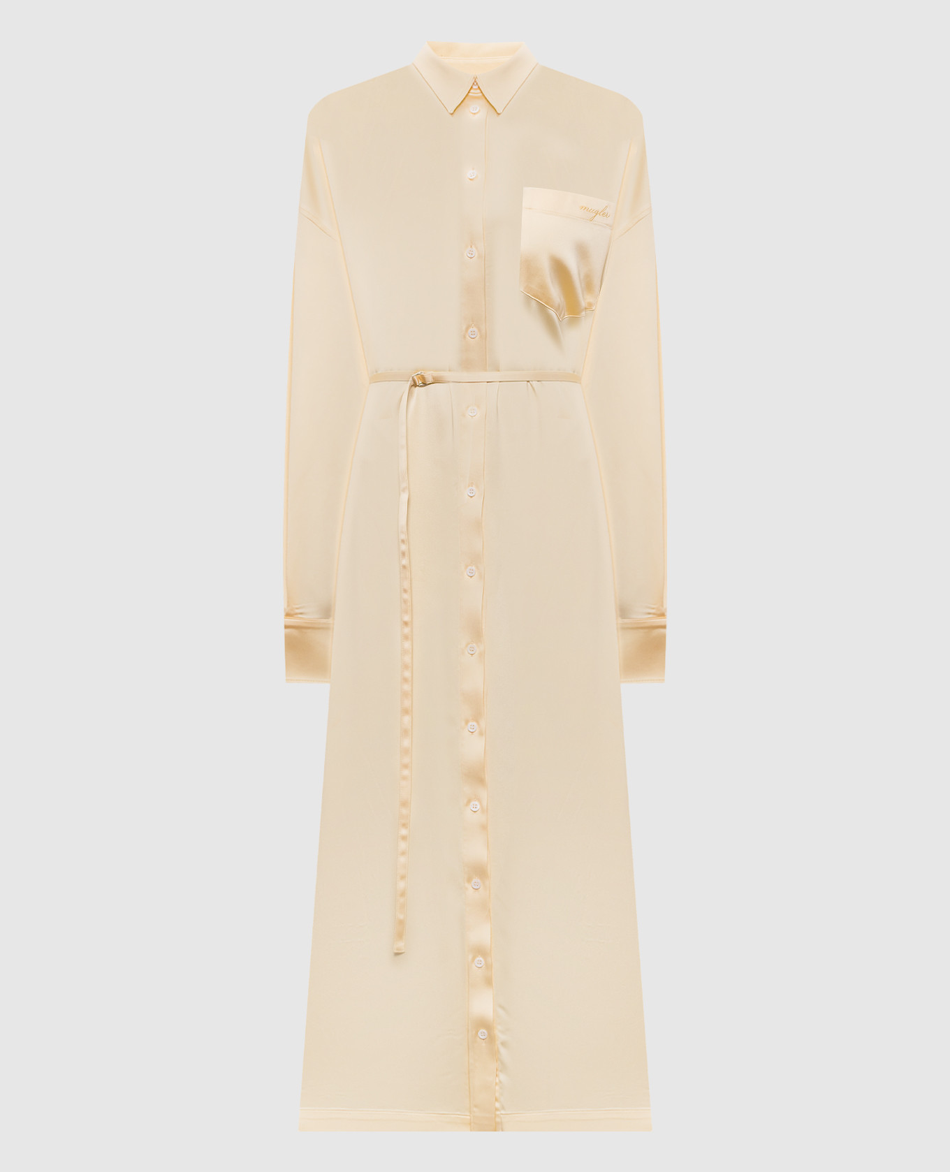 

Желтое платье-рубашка с вышивкой логотипа, Желтый, Повседневные платья