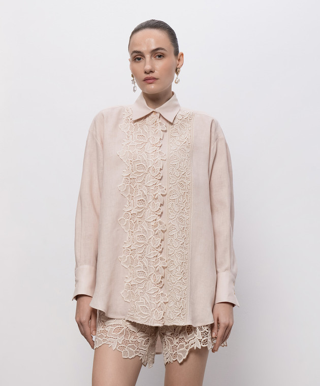 Ermanno Scervino Life Розовая рубашка из льна с кружевом D484K611GQI изображение 3