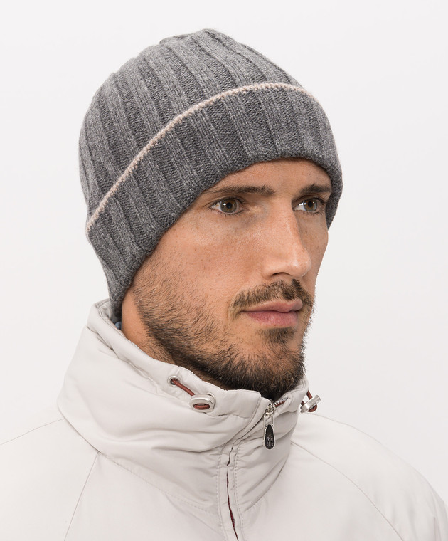 Brunello Cucinelli Сіра шапка з кашеміру з окантуванням M2240900 зображення 2