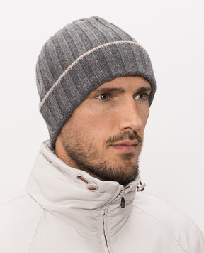 Brunello Cucinelli Сіра шапка з кашеміру з окантуванням M2240900