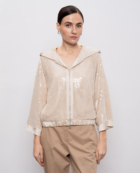 Peserico Бежевая спортивная куртка с пайетками и глитером A2105403702