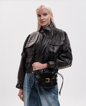 Balmain Чорна глянцева сумка-міні Shuffle зі шкіри рептилії HN1DP017LELP