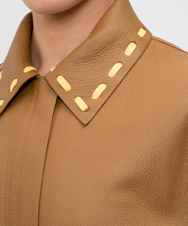 Fendi Коричневое пальто Selleria из кожи оленя FPS916AW9Y изображение 5