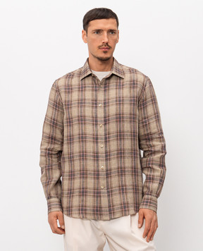 Agnona Бежевая рубашка из льна в клетку TD09U2YQ3005