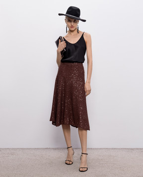 Brunello Cucinelli Коричнева спідниця з льону, кашеміру та шовку в паєтки MDJ547689
