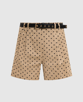 Max Mara Коричневые шорты NOVELLA со льном в горох MSTNOVELLA