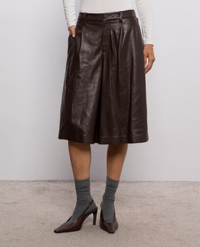 Brunello Cucinelli Коричневые кожаные бермуды с цепочкой мониль MPBURP9306