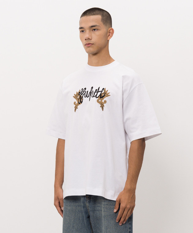 Off-White Белая футболка Stroke с вышивкой логотипа 44MAA120F26J00L изображение 3