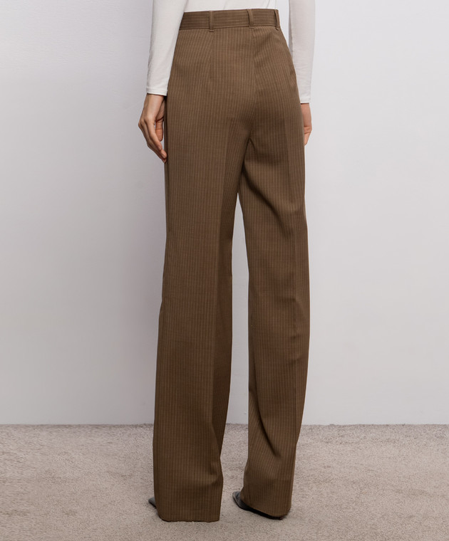 Max Mara Коричневые брюки CAMBUSA из шерсти в полоску MSTCAMBUSA изображение 4