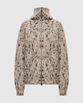 Brunello Cucinelli Бежевий кардиган з вовною в принт M2I242506P