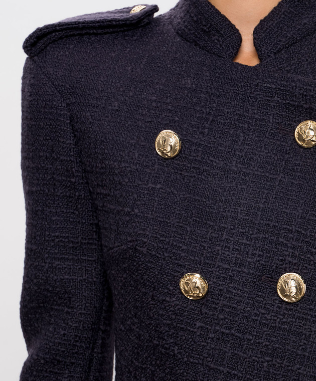 Balmain Фиолетовый двубортный твидовый жакет из шерсти JA0000000059 изображение 5