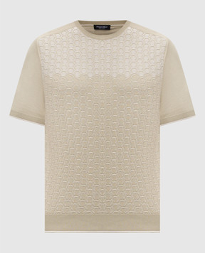 Stefano Ricci Футболка цвета хаки с шелком в узор K818109G10F26175