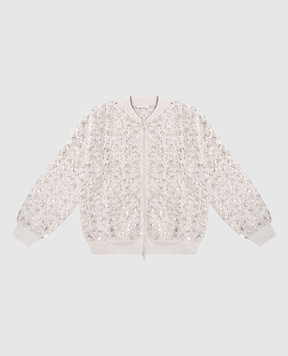 Brunello Cucinelli Дитячий сірий ажурний кардиган з вовною BRFMSR06C