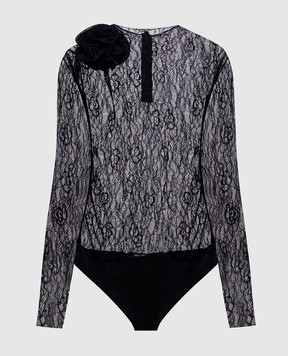 Nissa Черное боди из кружева с цветочной аппликацией BODY16528