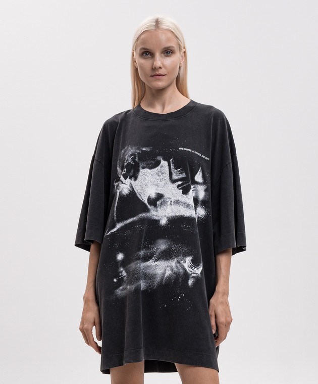 Off-White Черное платье-футболка Dreaming Narciso 2FU00594T изображение 3