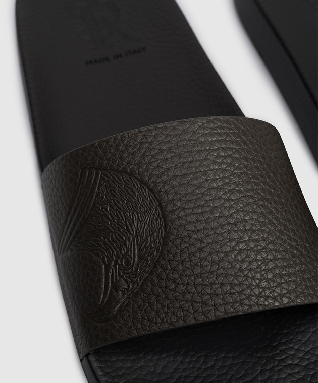 Stefano Ricci Коричневые кожаные слайдеры UG31G760VD изображение 5