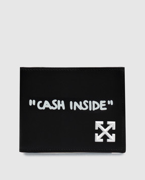 Off-White Черный кожаный портмоне с принтом надписи OWMNC16F26LT01