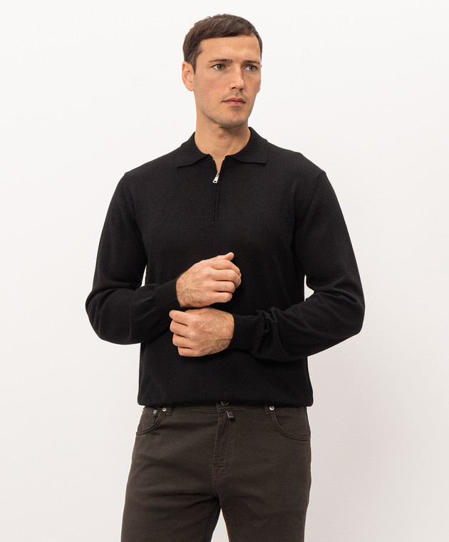 Cashmere&Whiskey Черное поло из шерсти, шелка и кашемира 474Z изображение 3