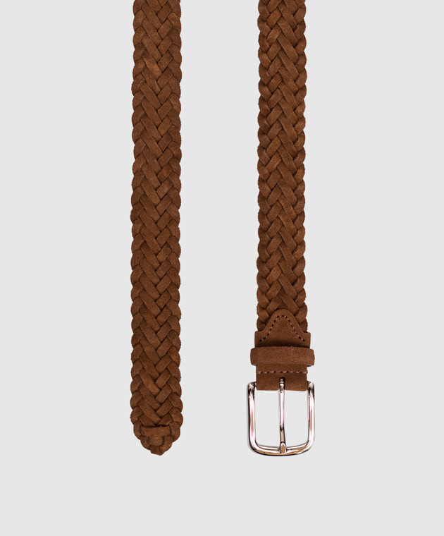 Pini Parma Коричневий замшевий ремінь з плетінням BELTBRAICOGN зображення 3