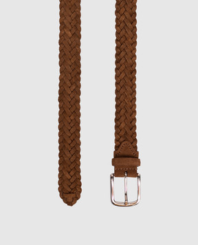 Pini Parma Коричневий замшевий ремінь з плетінням BELTBRAICOGN