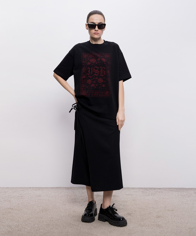 Y`S Yamamoto Чорна футболка з квітковим принтом YKT44132 зображення 2